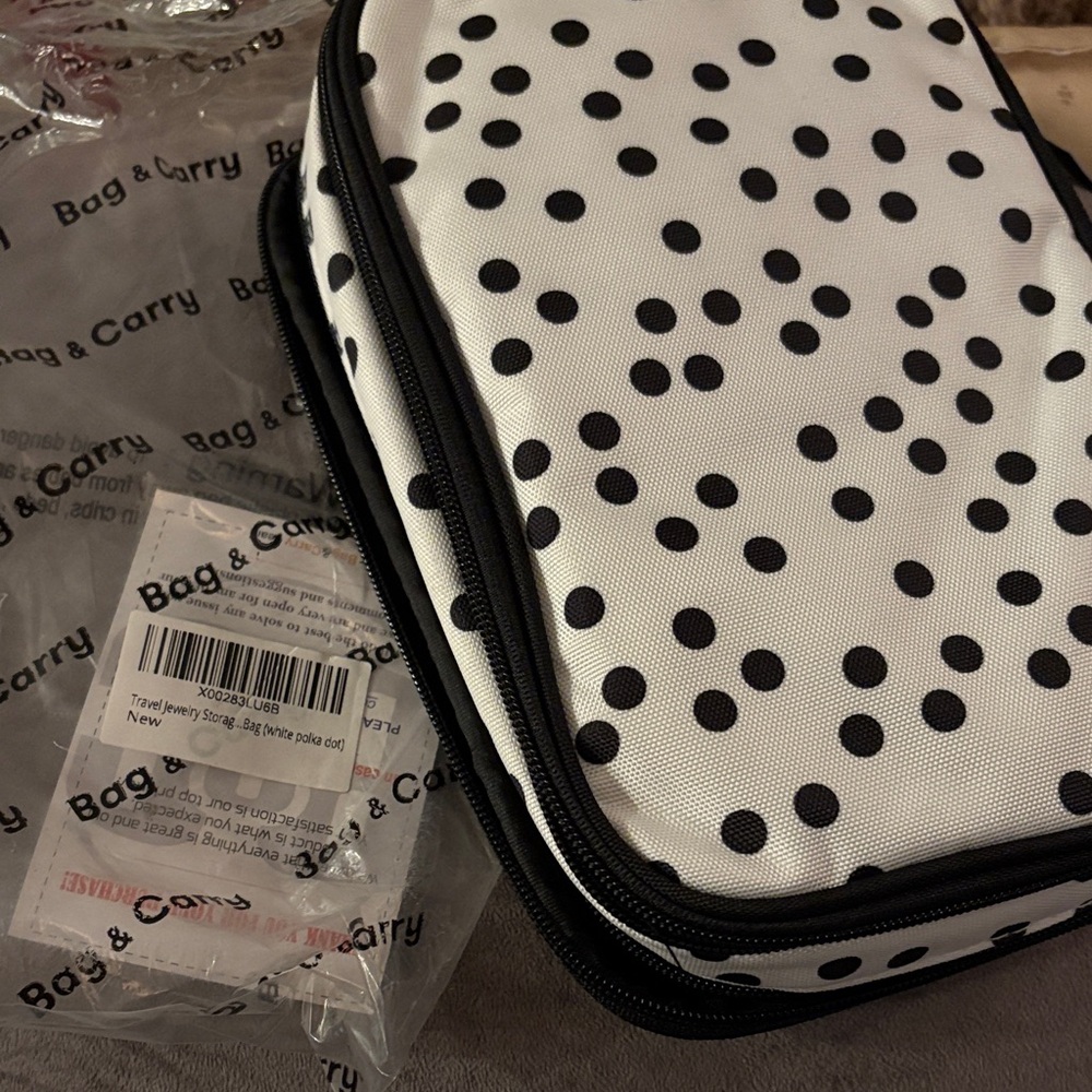 Polka Dot Travel Jewelry Storage Case - Black and White